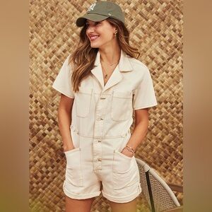 Pistola Parker Utility Romper in Ecru